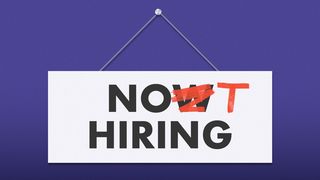 Illustration of a sign saying "Hiring" with "w" strike out "t."